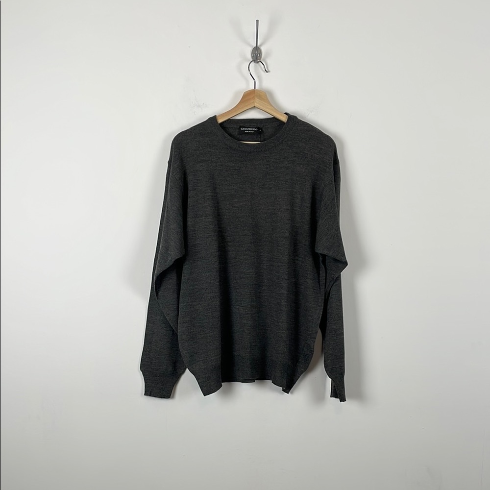Gionfriddo Merino Wool Blend Men L Crew Neck Pullover Dark Gray Crewneck Sweater